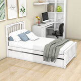 Twin Size Wood Platform Bed with Twin Trundle and Headboard