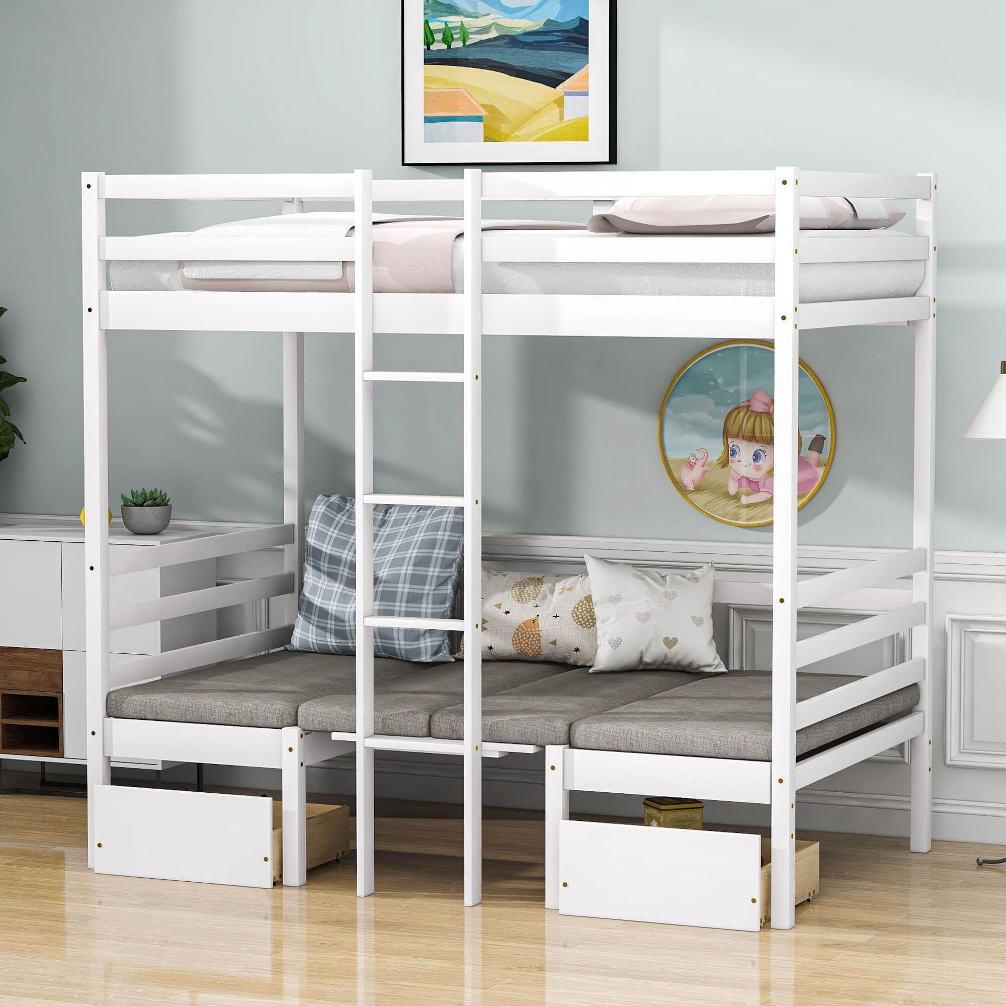 Convertible Twin Loft Bed with Couch and Table, Storage - [Wood, Drawers]