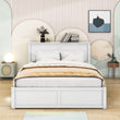 Queen Platform Bed Frame with Pull Out Shelves and Twin XL Trundle