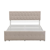 Metal Queen Size Upholstered Storage Bed with Headboard and Drawers