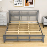 Wooden King Size Platform Bed with Open-Frame Headboard