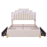 Upholstered Platform Full Size Bed Frame with Headboard and LED Lights