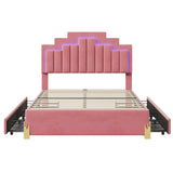 Upholstered Platform Full Size Bed Frame with Headboard and LED Lights