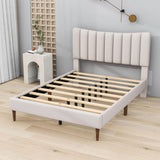 Full Size Linen Upholstered Platform Low Bed Frame with Headboard