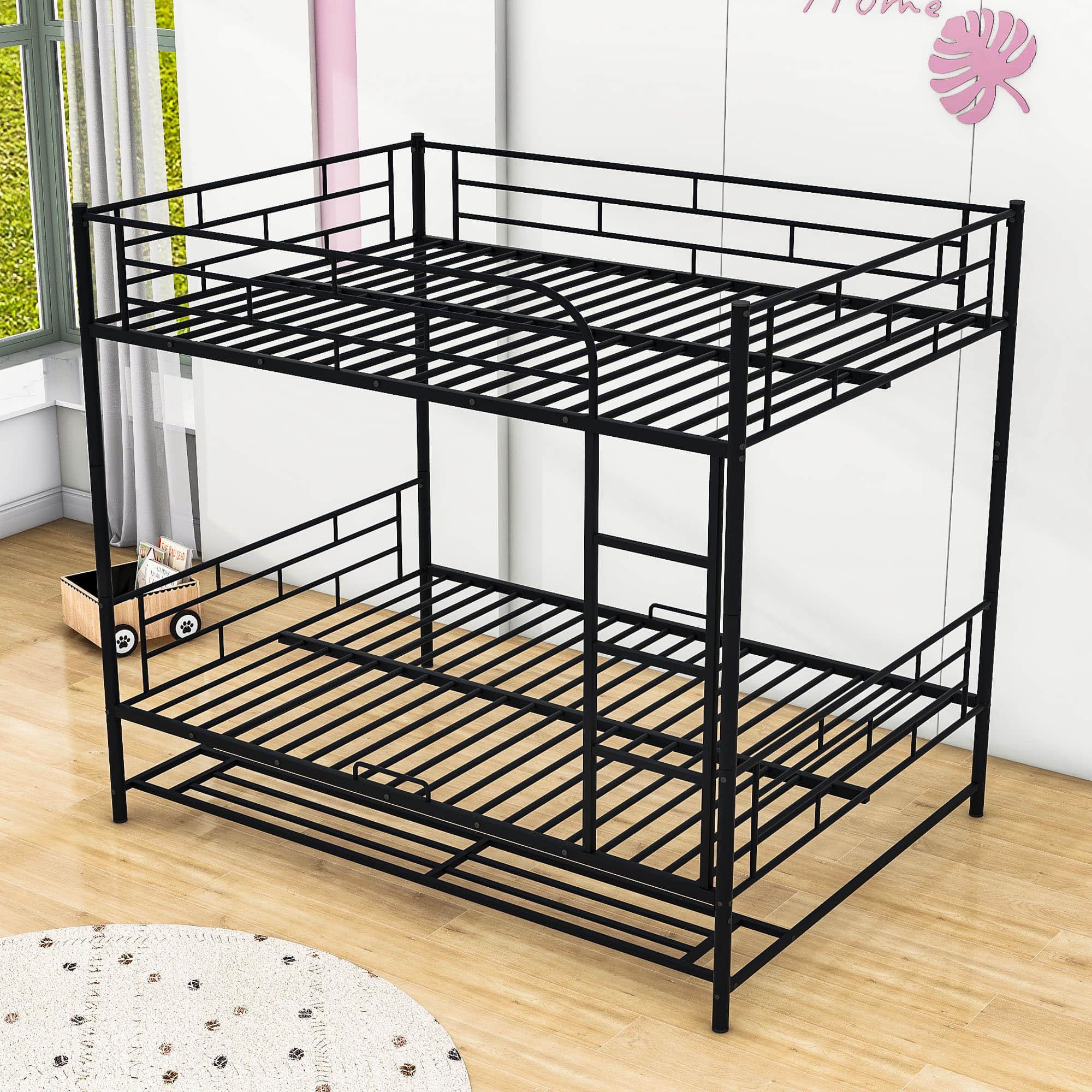 Metal Full Over Full Convertible Bunk Beds for Adults with Storage Shelves