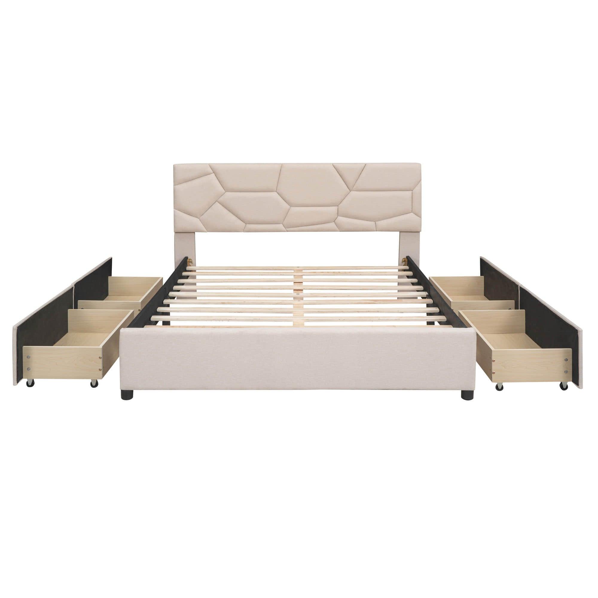 Queen Upholstered Platform Bed Frame with Headboard, Under Bed Storage