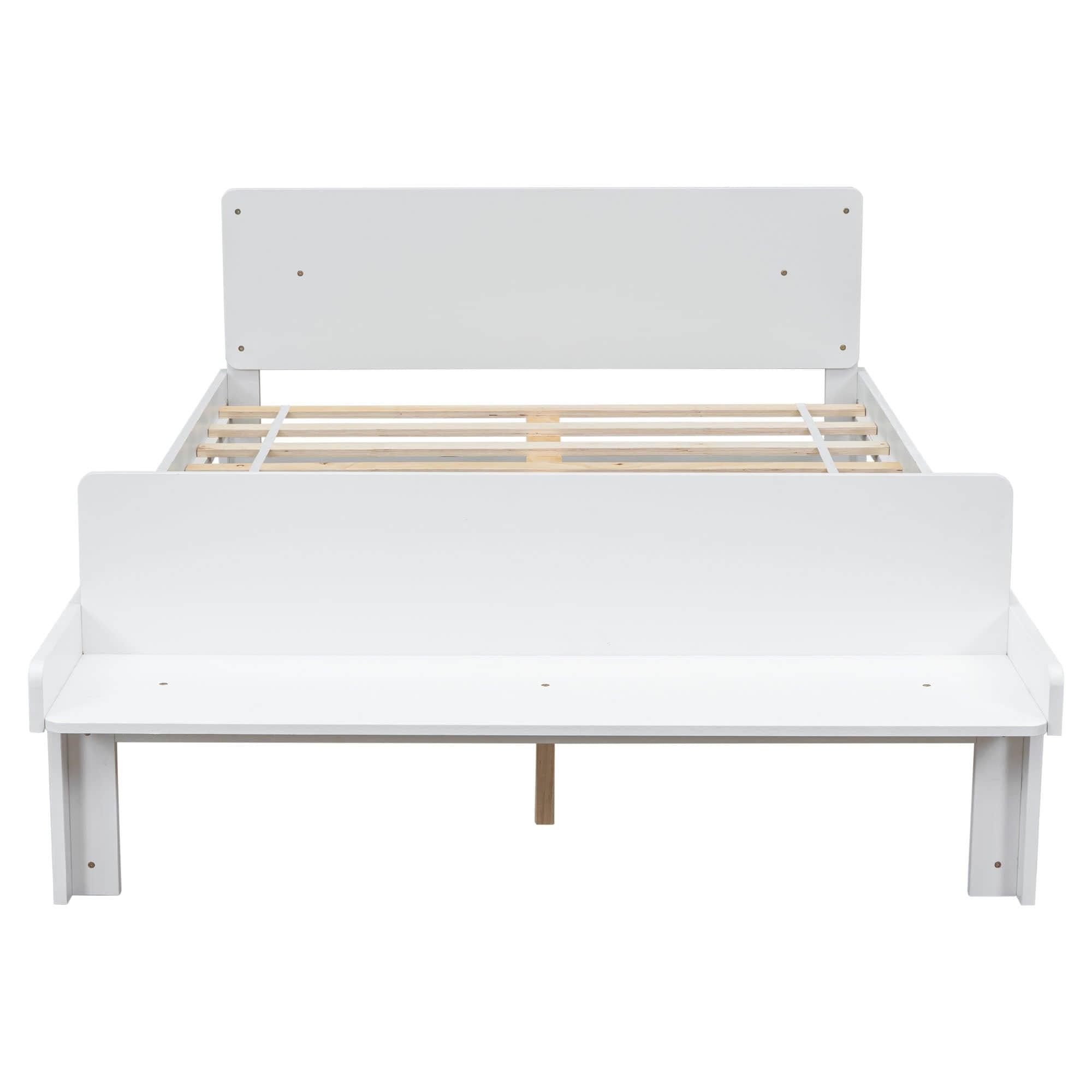 Full Size Kids Bed Frame with Headboard and Footboard Bench, Storage