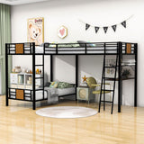 Twin Over Twin Loft Triple Bunk Beds with Desk and Storage for Kids - Metal