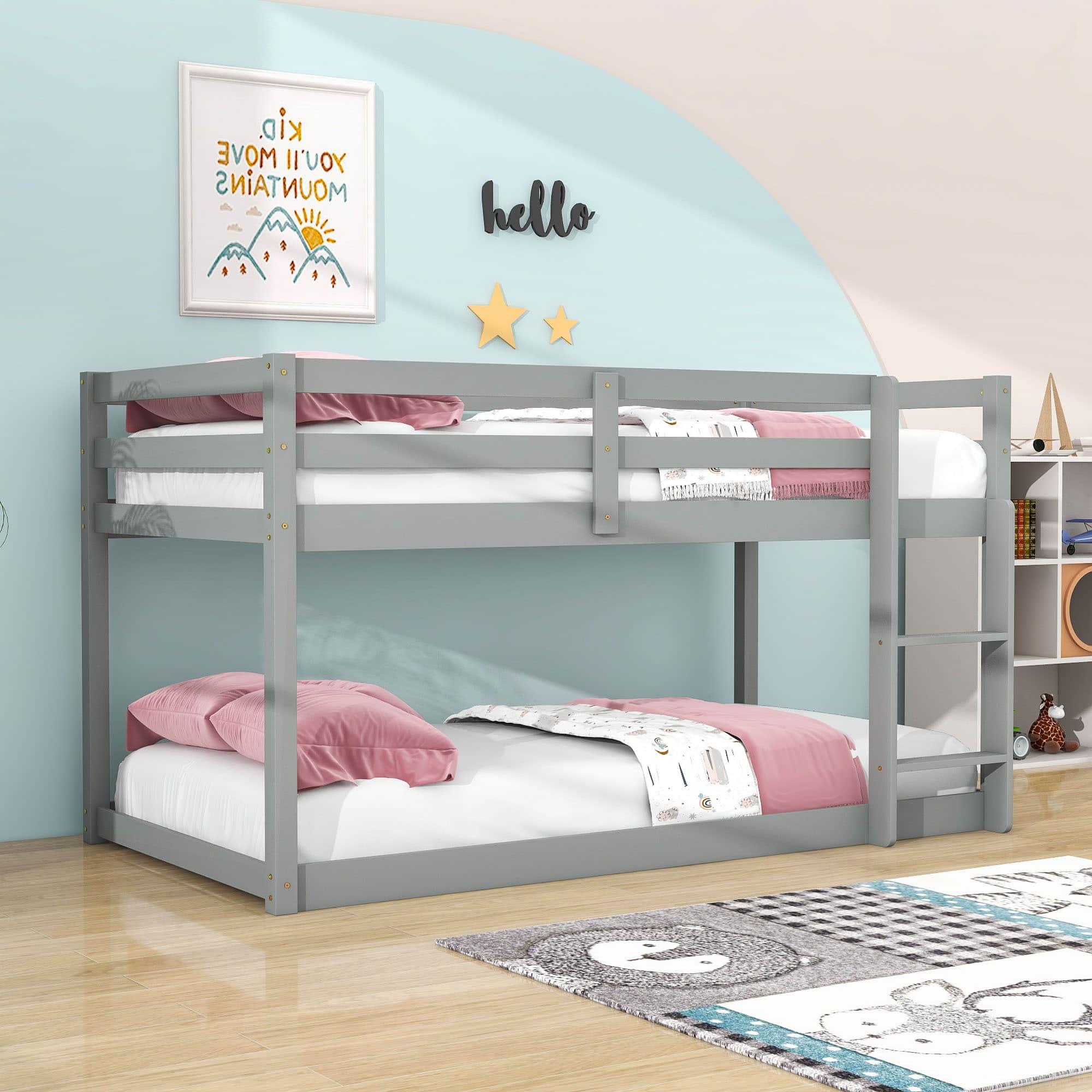 Twin Over Twin Small Loft Bunk Beds for Toddler with Ladder - [Wooden]