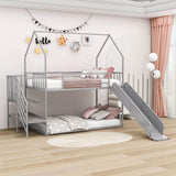 Metal House Twin Loft Bunk Beds for Kids with Stairs and Slide - [Low]