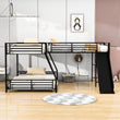 Low Twin Over Full Loft Triple Bunk Beds with Desk and Slide for Kids Toddler - [Metal]