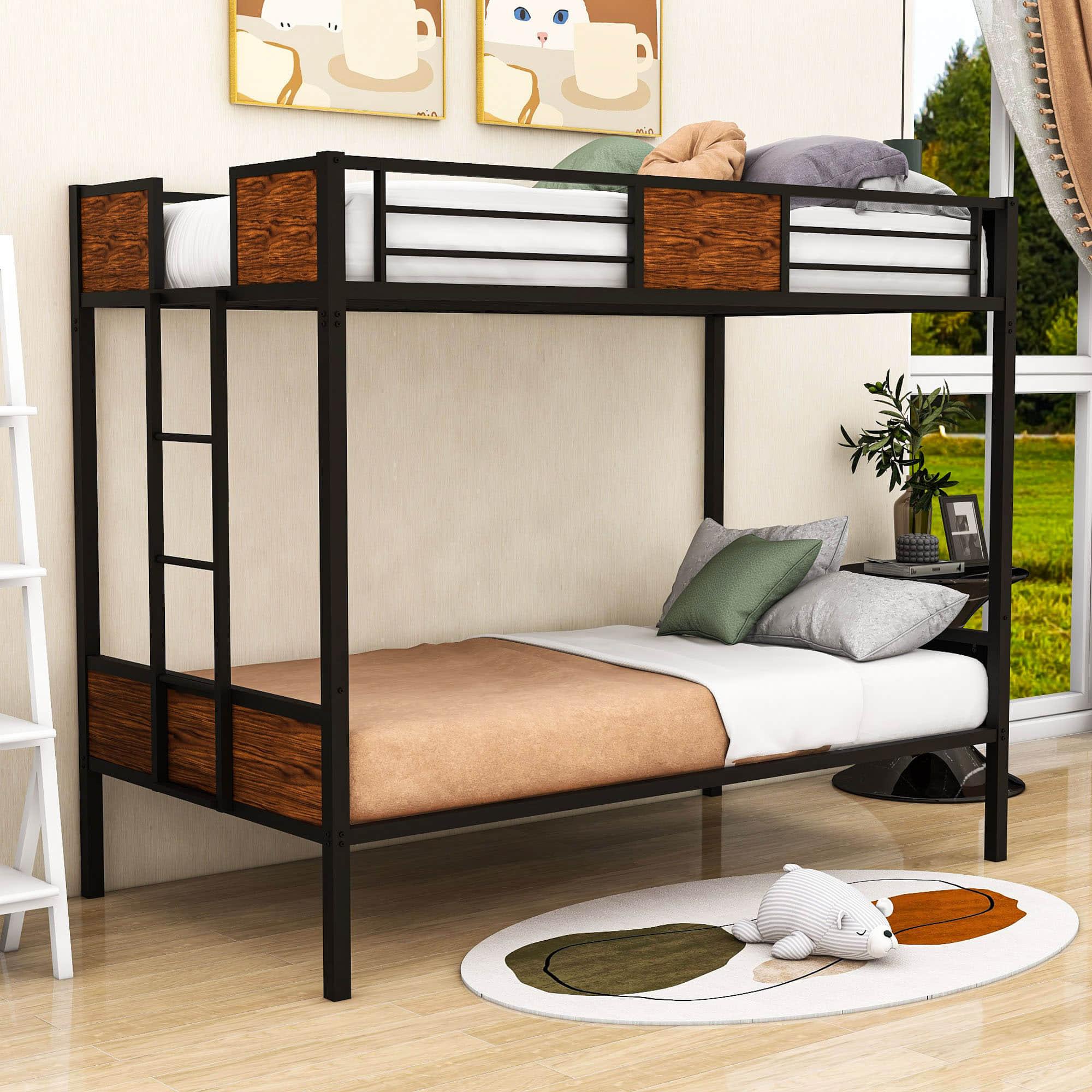 Mid-Century Modern Twin Over Twin Bunk Beds for Kids - [Metal, Black]