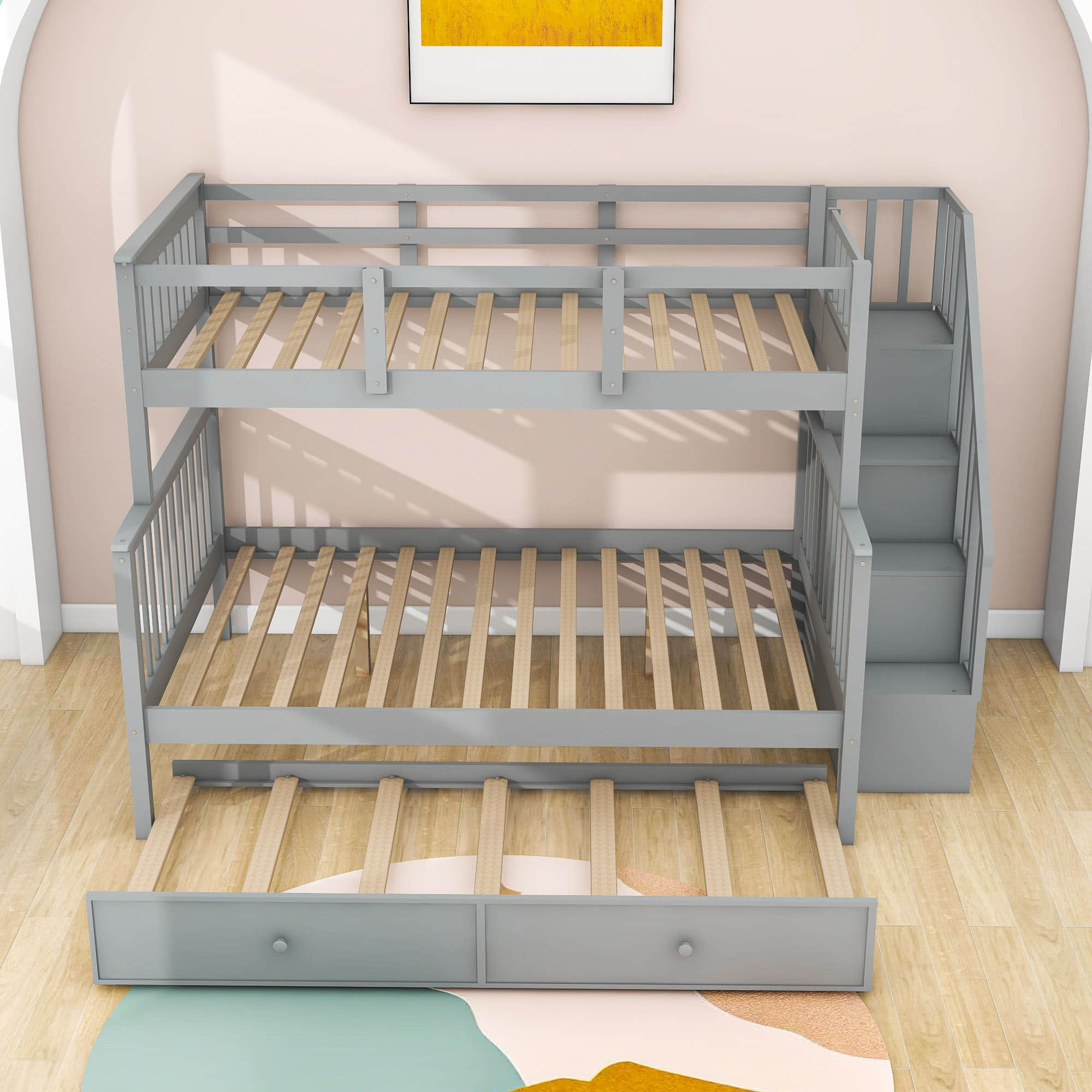 Twin Over Full Bunk Beds for Kids, Adults with Trundle and Storage