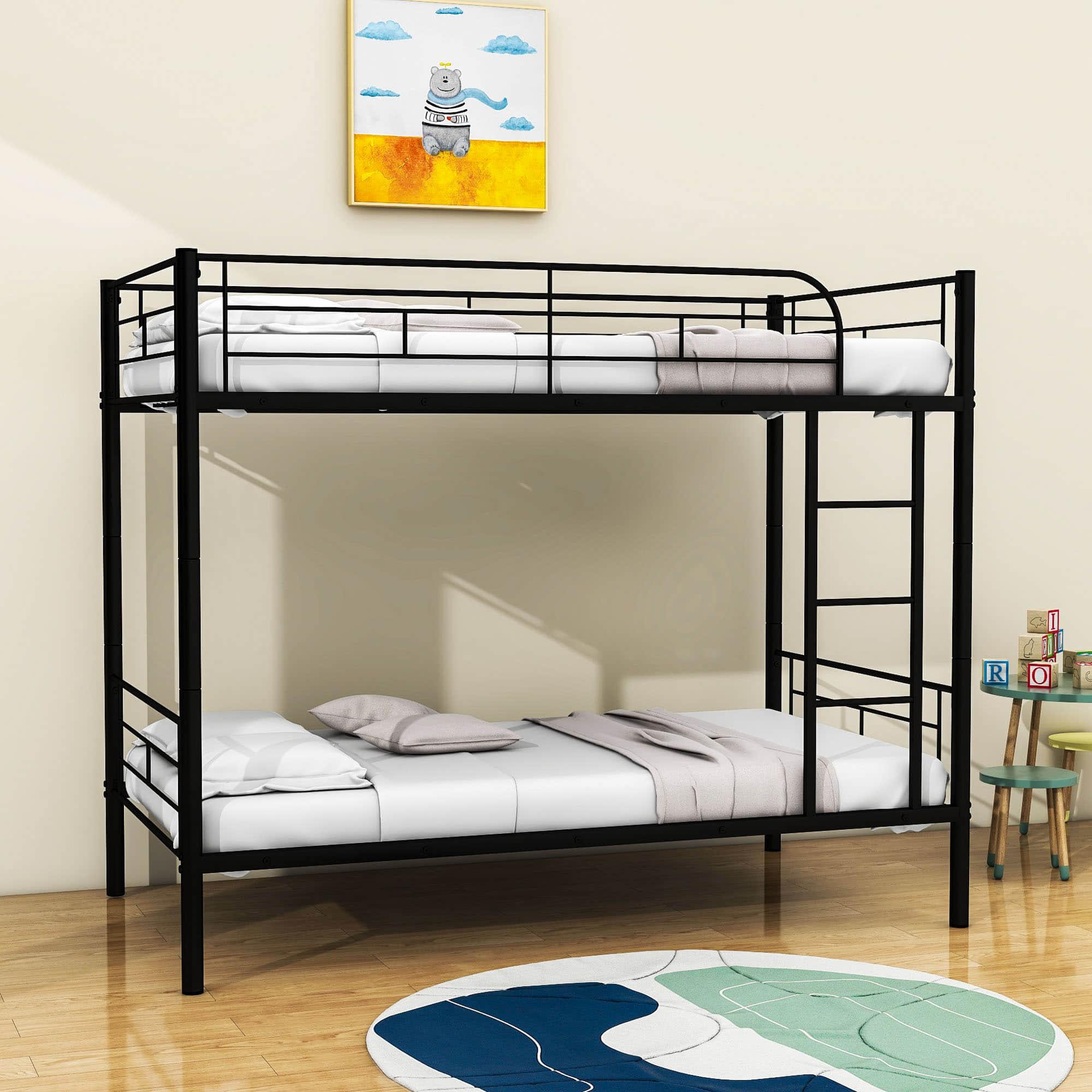 Twin Over Twin Bunk Beds for Kids, Adults - [Metal, Convertible, Small Room]