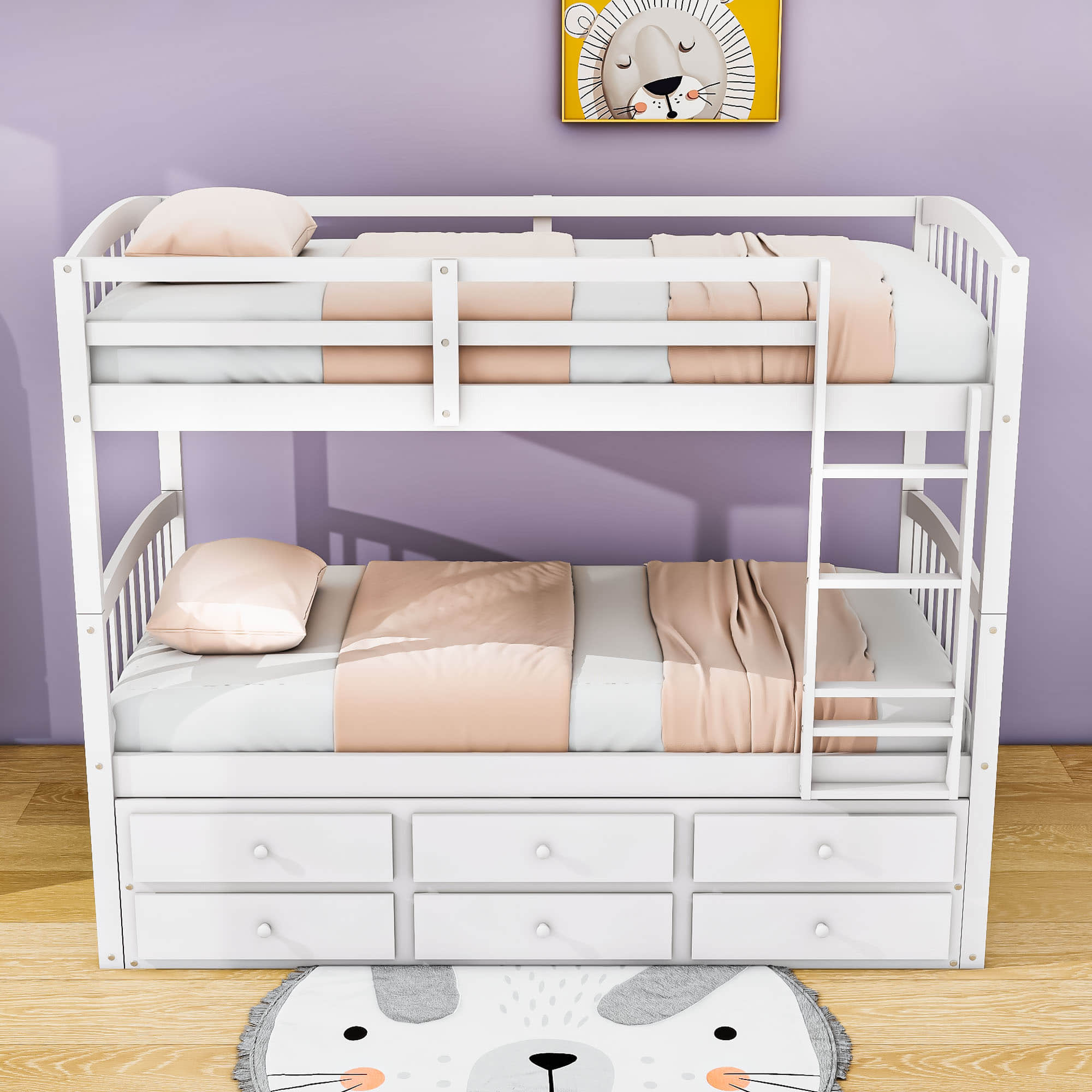 Convertible Twin Over Twin Bunk Beds for Kids Adults with Trundle and Storage - [Wood, Drawers]