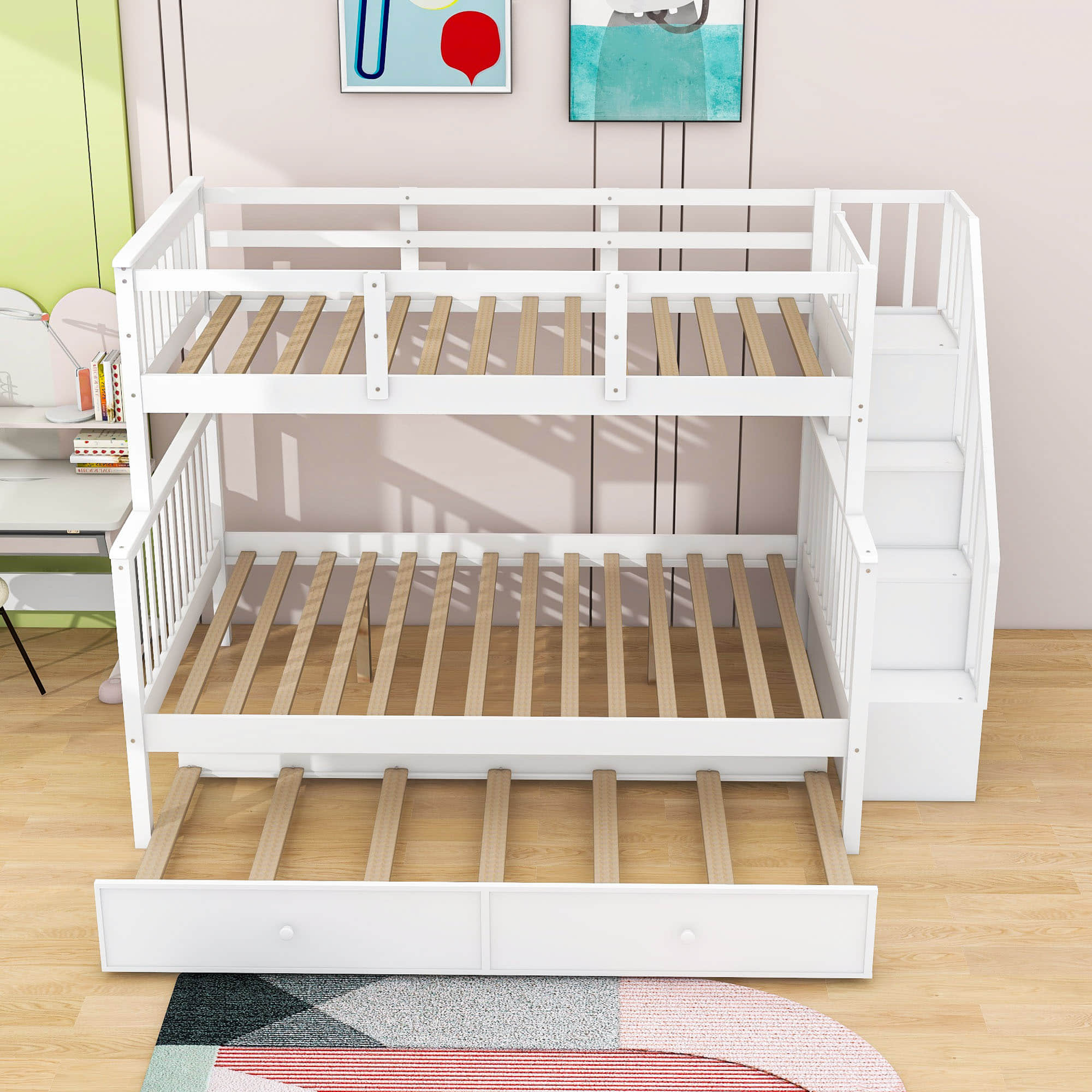 Twin Over Full Bunk Beds for Kids, Adults with Trundle and Storage