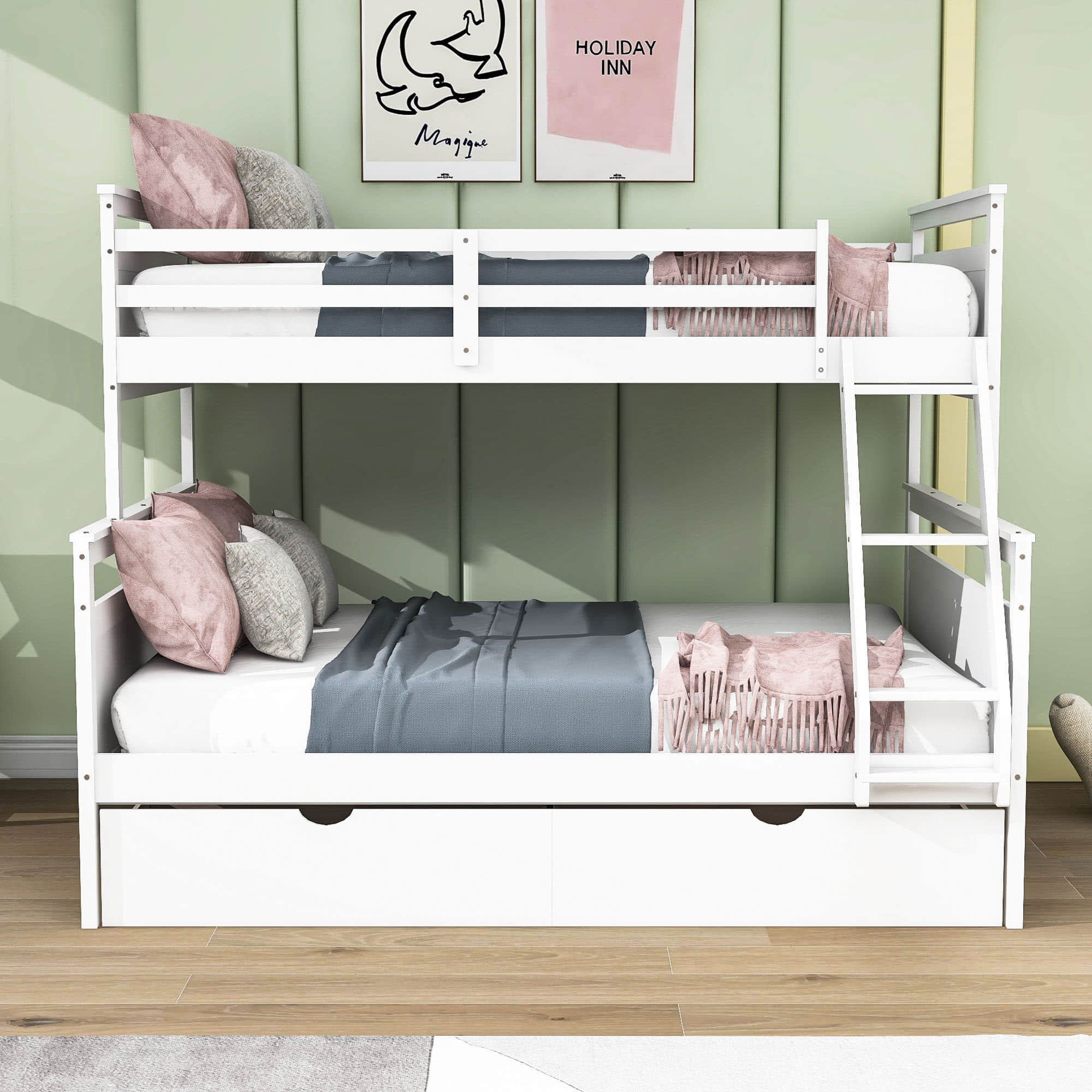 Modern Convertible Twin Over Full Bunk Bed with Storage Drawers - [Wood]