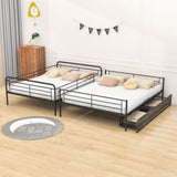 Convertible Metal Full XL Over Queen Bunk Beds with Storage Drawers