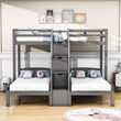 Wood Twin over Twin & Twin Triple Bunk Bed for Kids with Stairs and Storage