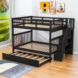 Wooden Full Over Full Bunk Beds with Trundle and Storage - [Stairs, Shelves, Detachable]