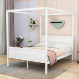 Wood Queen Platform Modern Canopy Bed Frame with Headboard and Footboard