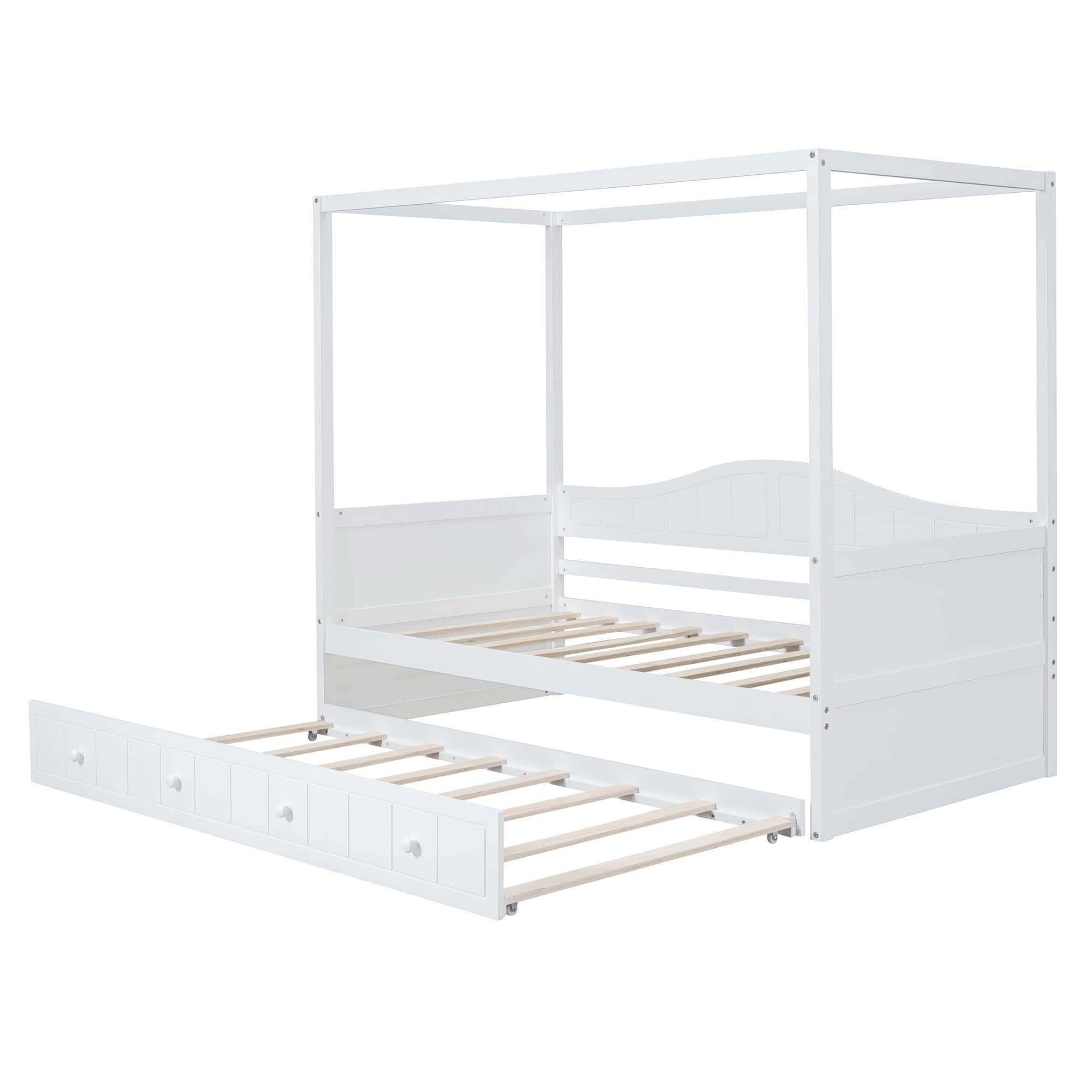 Wood Twin Size Canopy Daybed with Twin Trundle in Living Room