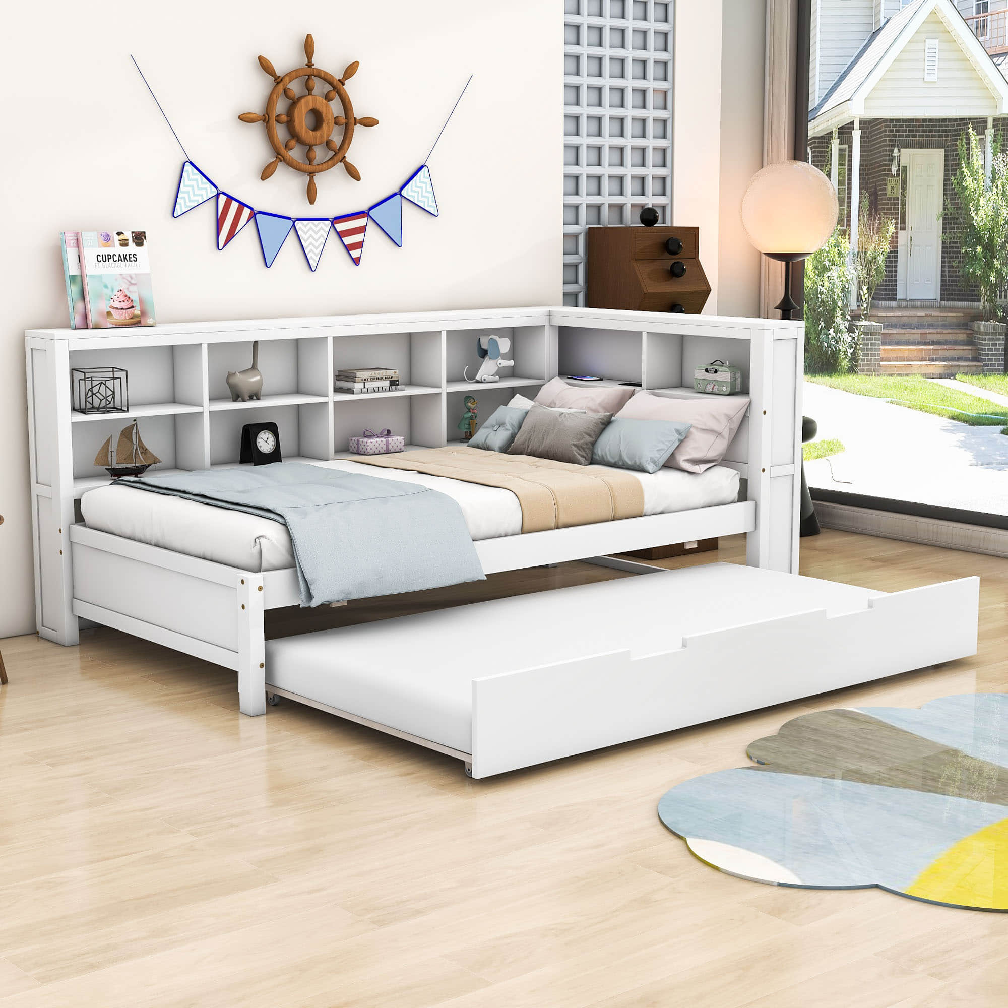 Modern Smart Wood Twin Daybed with Twin Trundle and Storage