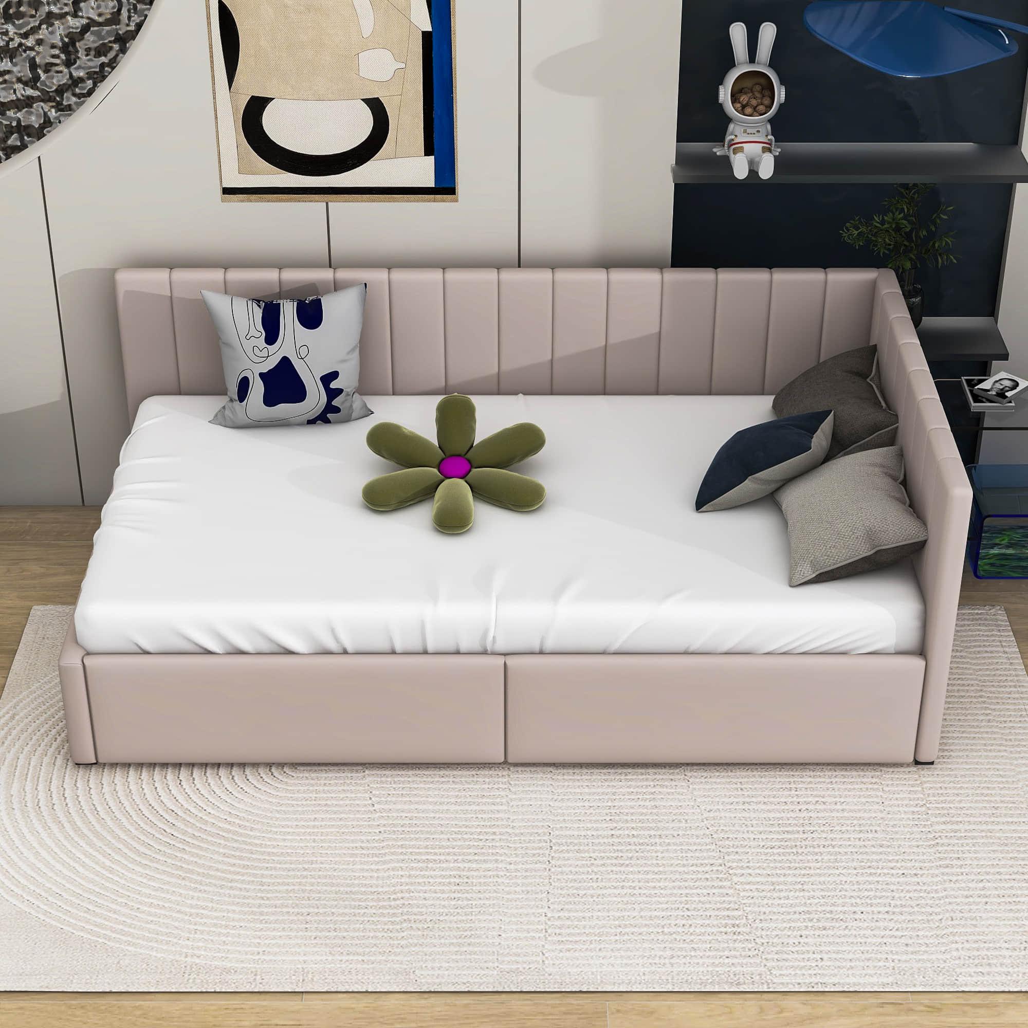 Twin Linen Upholstered Daybed with Storage - [Drawers]