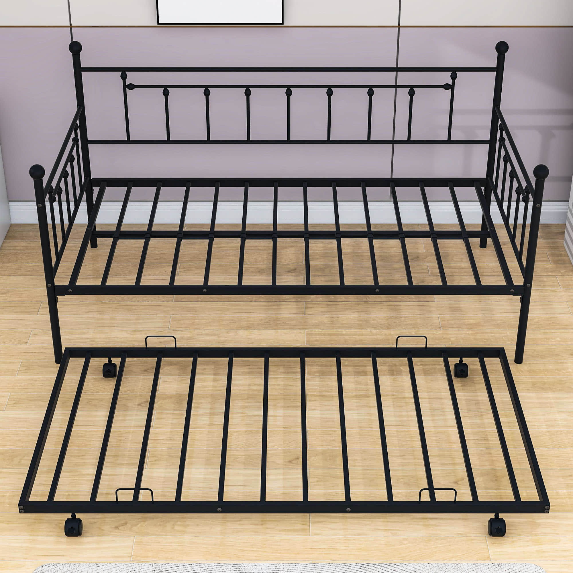 Mid-Century Modern Heavy-Duty Sturdy Metal Twin Daybed with Trundle