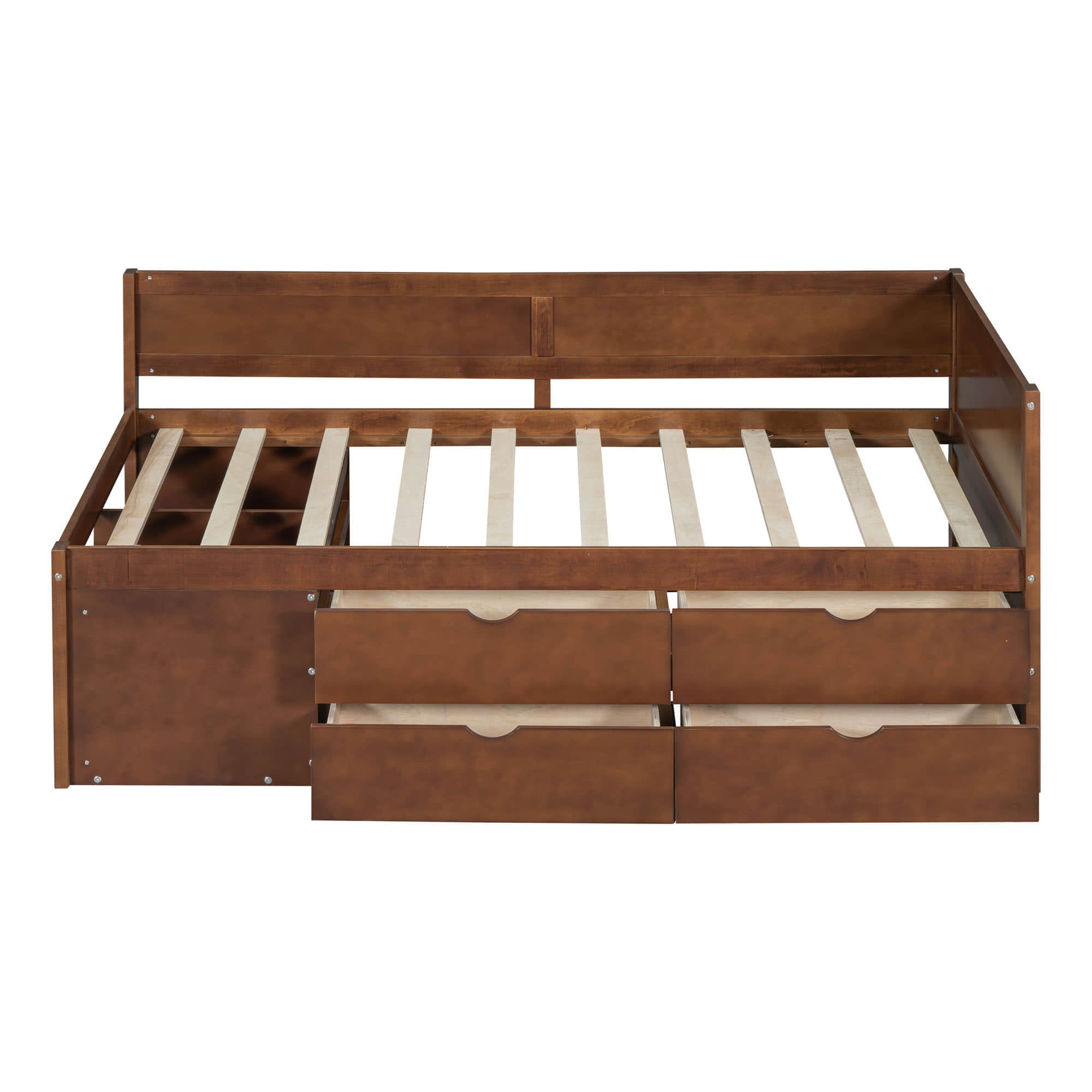 Wood Twin Daybed with Storage Drawers and Shelves for Kids