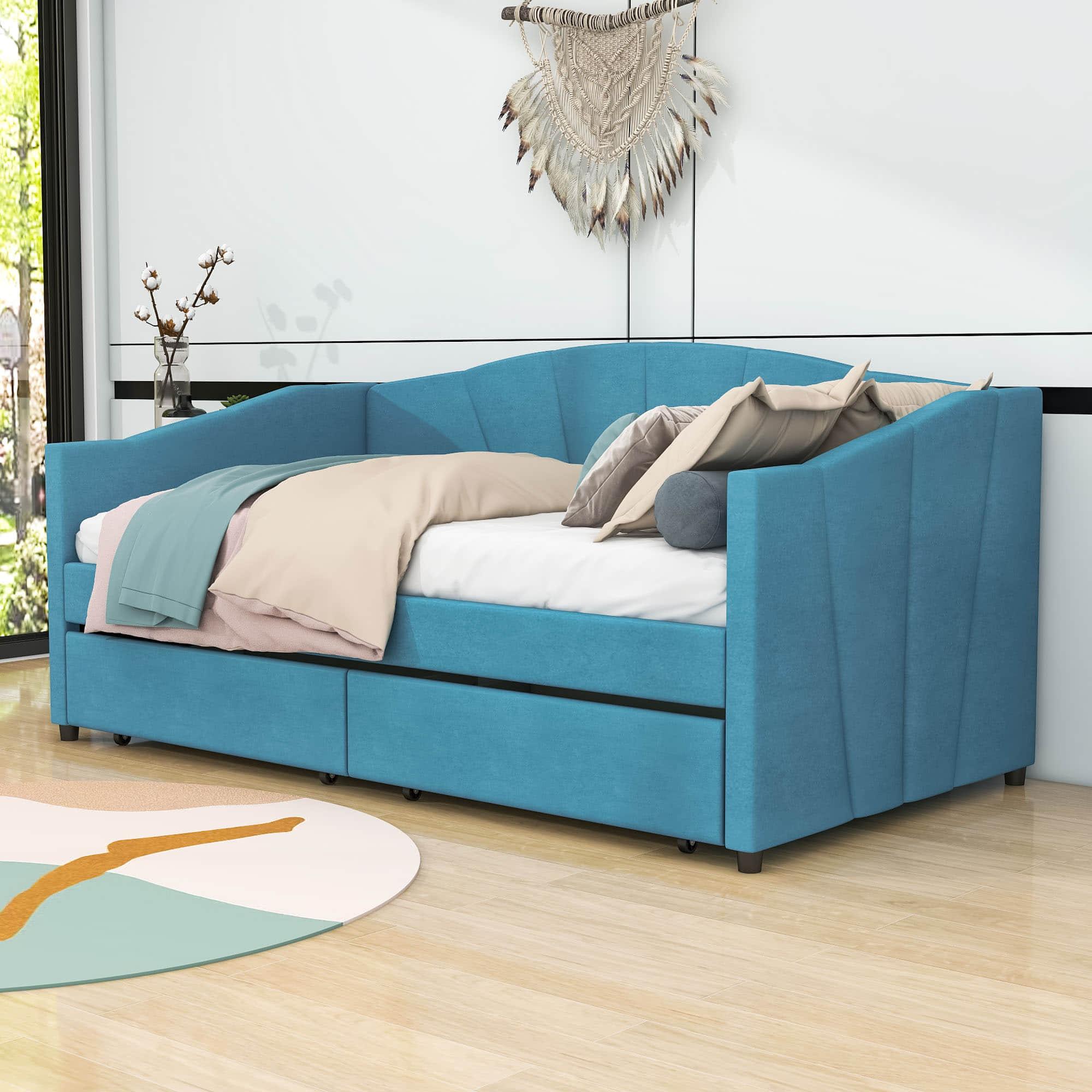 Velvet Upholstered Twin Daybed with Storage - [Drawers]