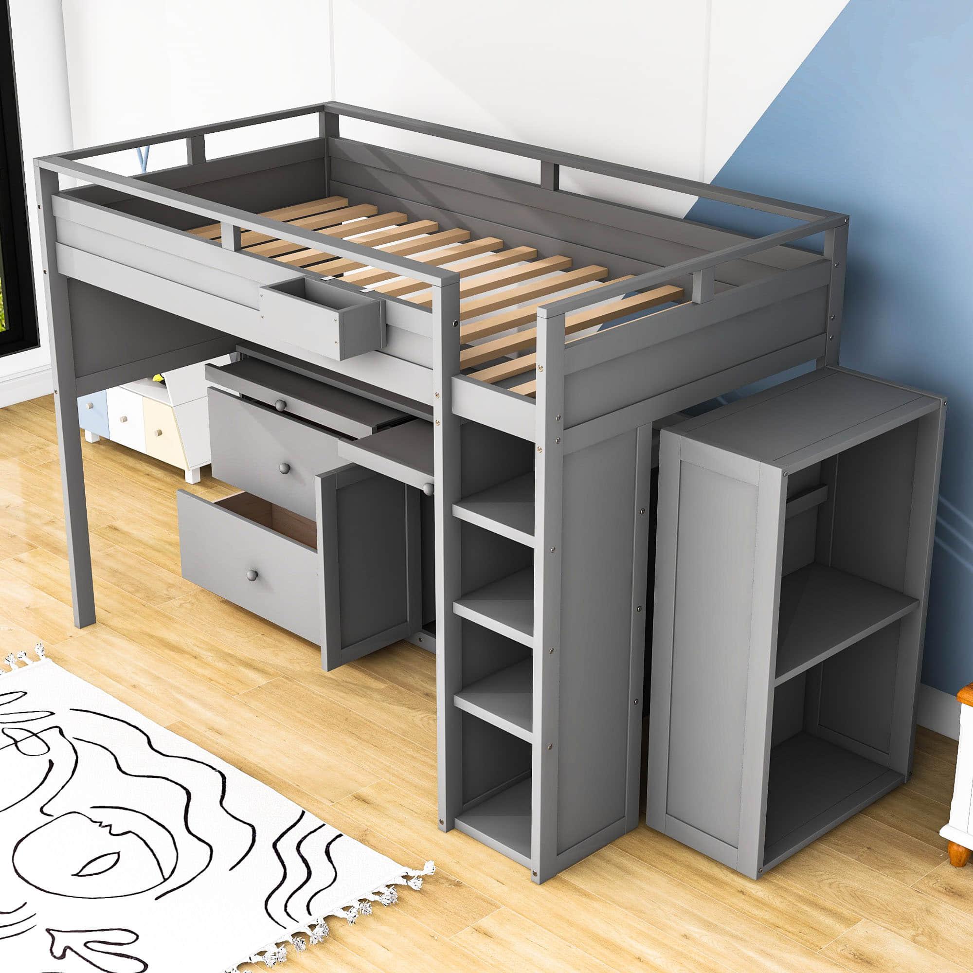 Twin Loft Bed with Desk and Storage for Kids, Teens - [Wooden]