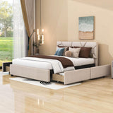 Queen Upholstered Platform Bed Frame with Headboard, Under Bed Storage