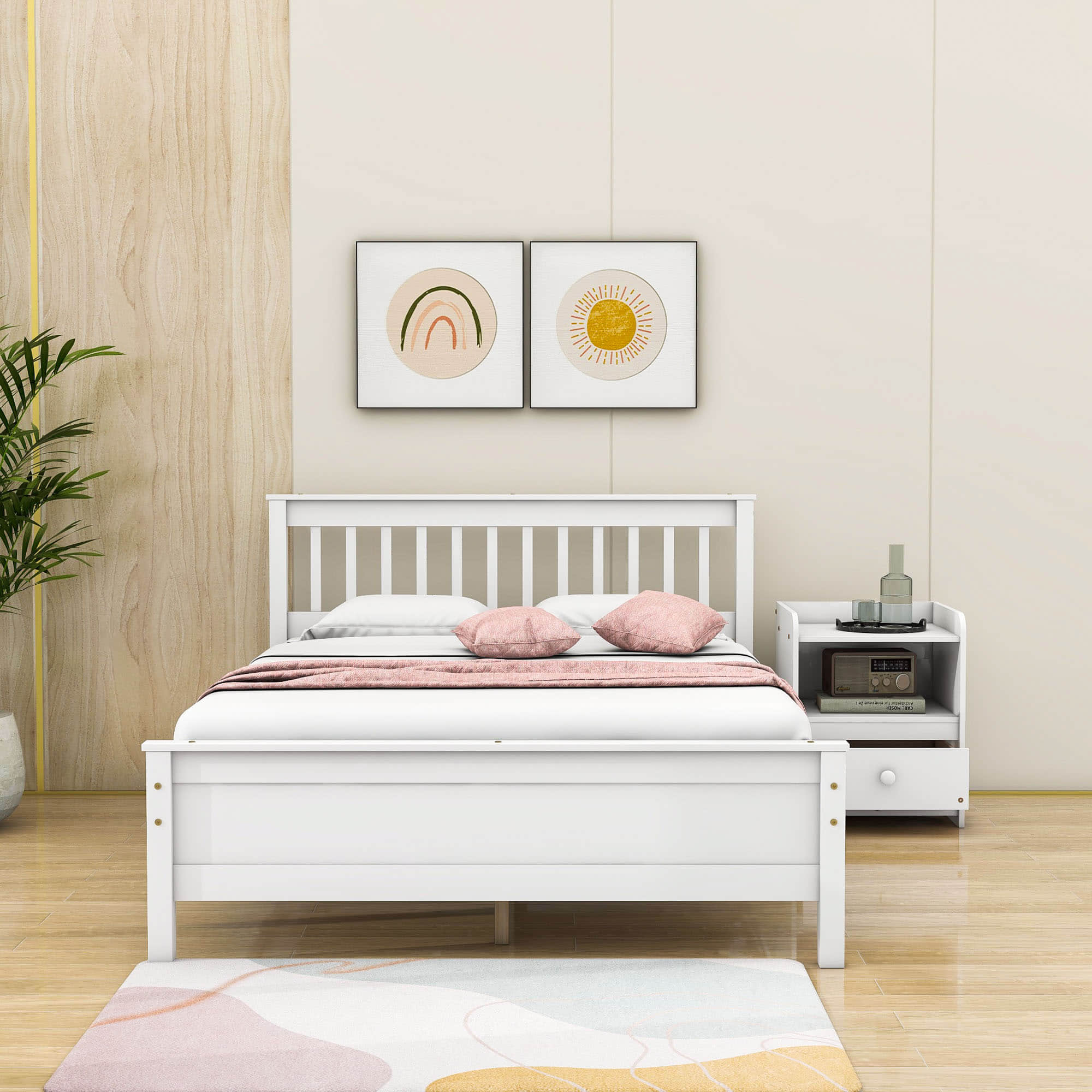 2 Pieces Full Size Platform Bed Frame with Nightstand Bedroom Set