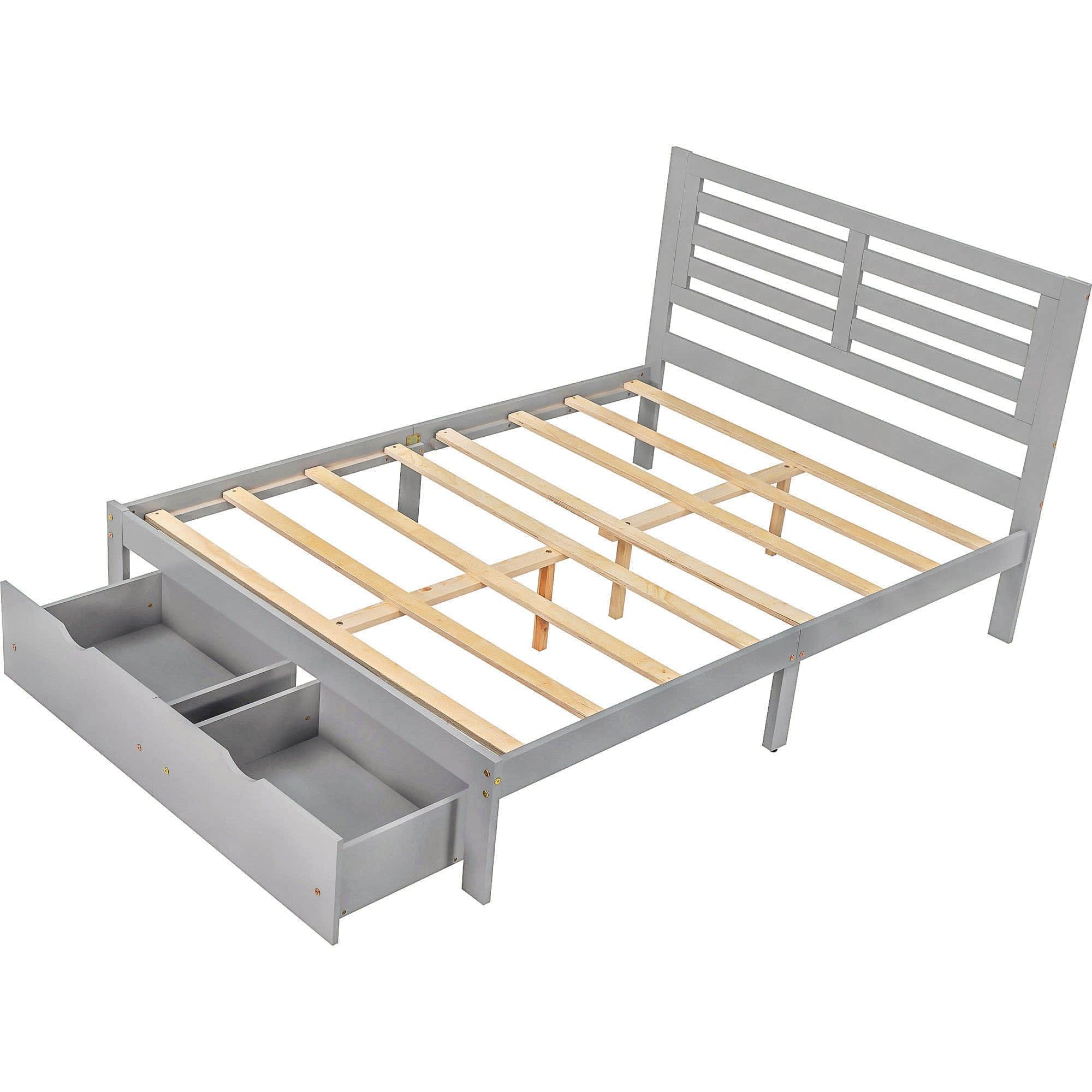 Wood Full Size Platform Bed Frame with Headboard and Storage