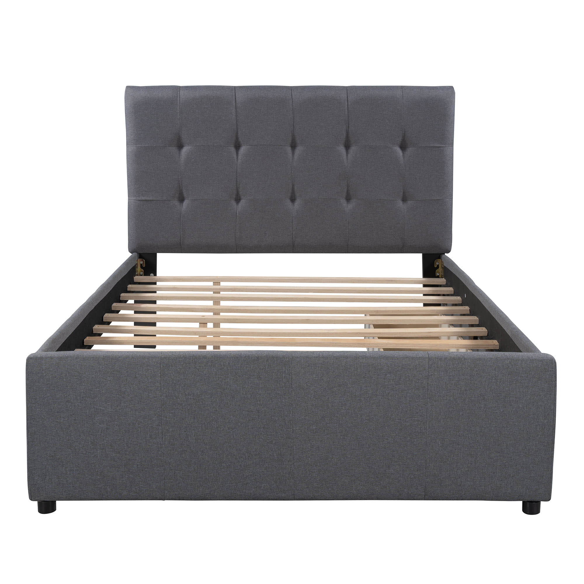 Full Size Linen Upholstered Platform Bed with Storage and Headboard - [Drawers]