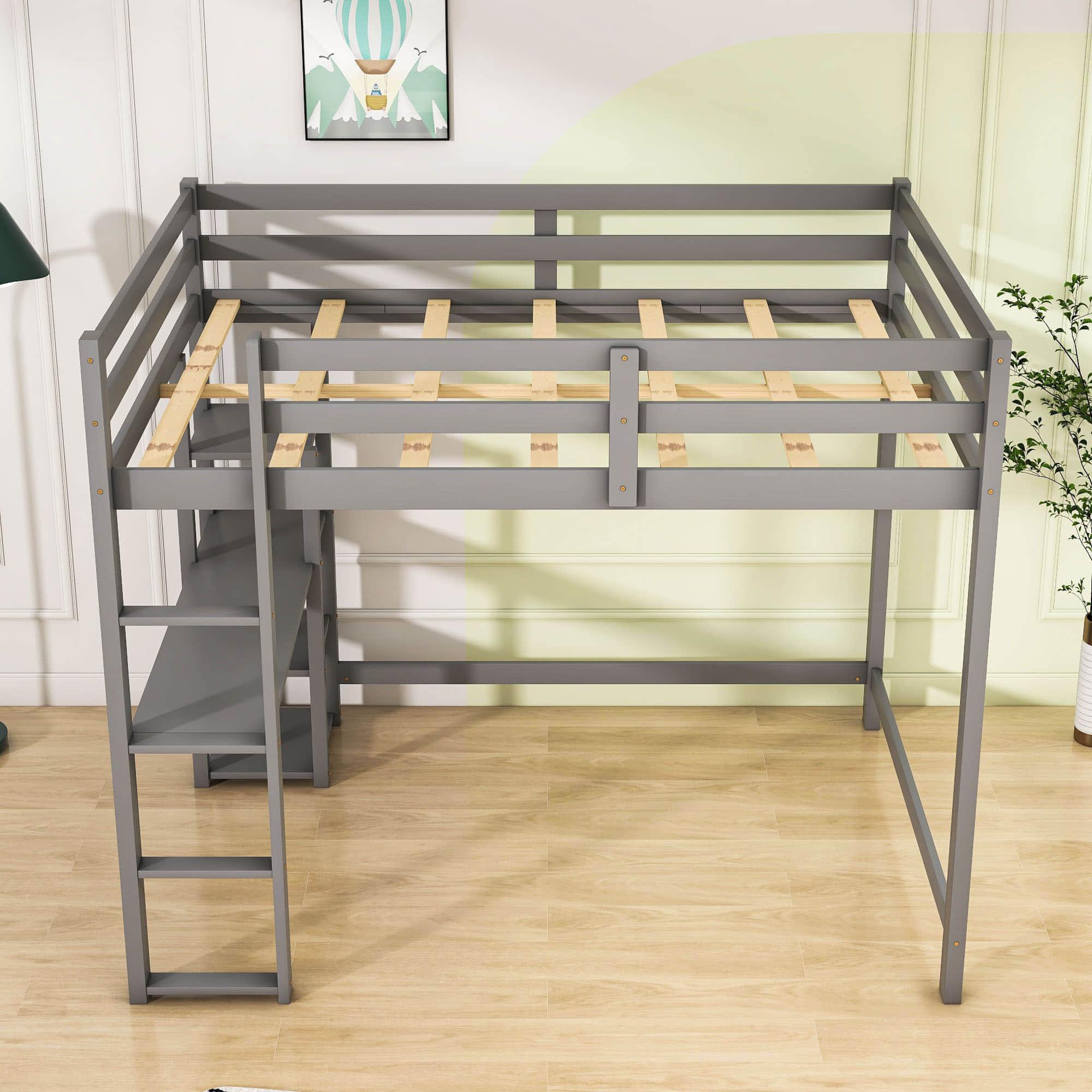 Heavy-Duty Full Size Loft Bed with Desk and Shelves for Adult, Junior - [Wood, Medium]