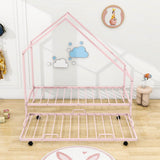 Twin Size Metal Tent House Bed Frame with Twin Trundle Bed