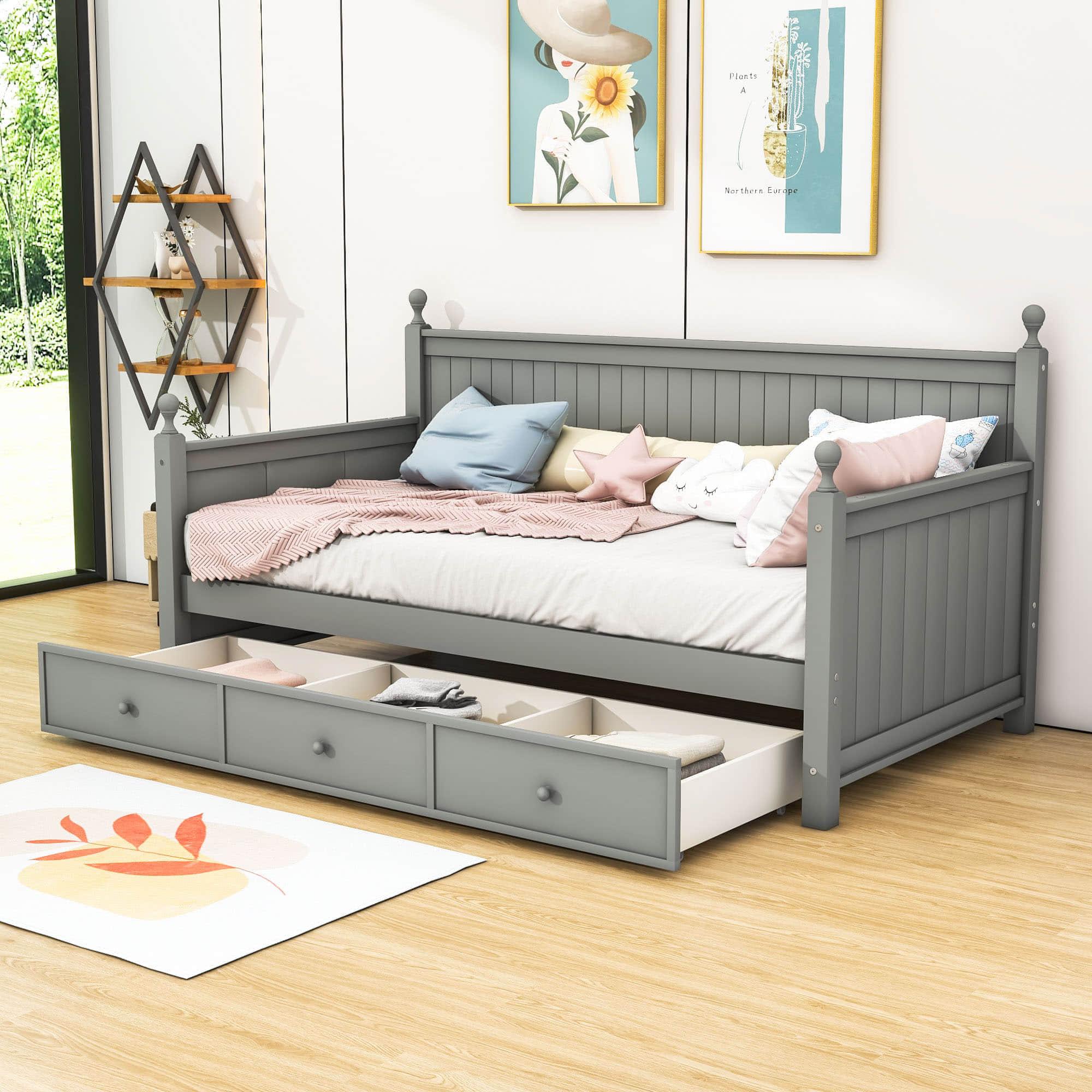 Wood Twin Daybed with Storage Drawers and Beadboard Back