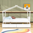 Kids Low Wooden House Bed with Storage and Headboard - [Drawers, Footboard]