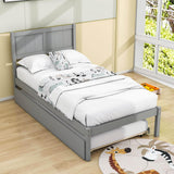 Wooden Twin Platform Bed with Twin Trundle and Headboard