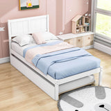 Wooden Twin Platform Bed with Twin Trundle and Headboard