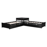 Twin Size L-Shaped Low Platform Corner Bed with Storage and Trundle - [Drawers, Desk]