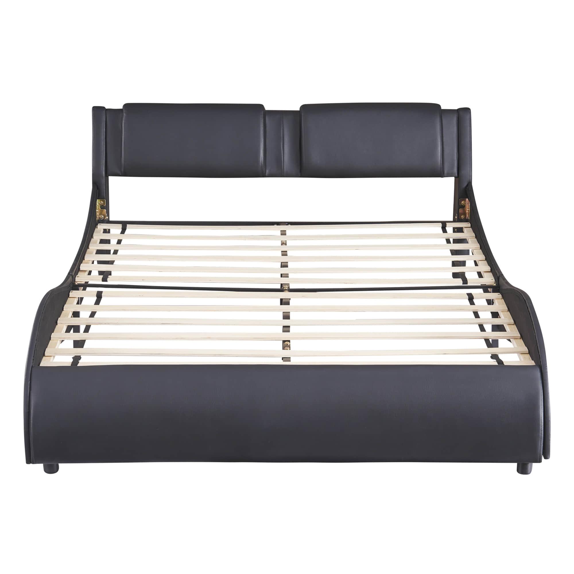 Modern Full Upholstered Platform Bed Frame with Headboard and Lights