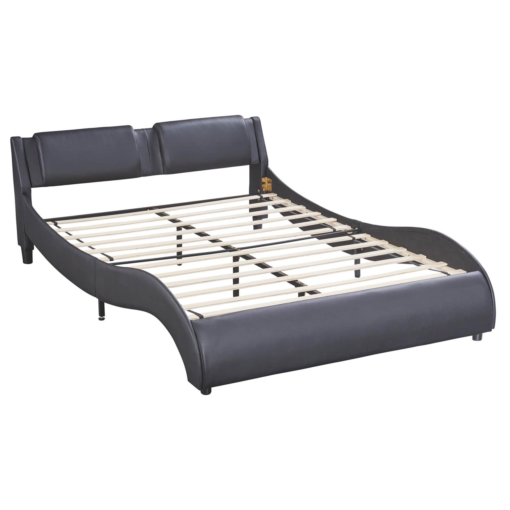 Modern Queen Upholstered Platform Bed Frame with Headboard and Lights