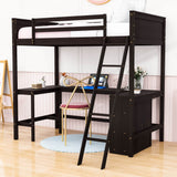 Wood Twin Size Loft Bed with Desk and Storage Shelves for Kids, Adult