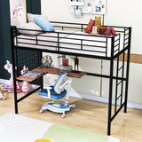 Twin Metal Loft Bed Frame with L-Shaped Desk and Grid