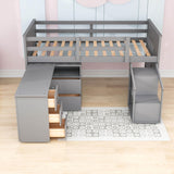 Low Twin Loft Bed with Portable Desk and Stairs, Storage - [Wood, Drawers, Shelves]