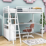 Metal Twin Size Loft Bed with Desk and Storage for College, Dorms