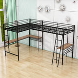 L-Shaped Double Black Metal Twin Loft Bed with Desks for 2 Person - [Corner]